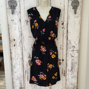 Old Navy Size XL Woman's Black Yellow Pink Green Floral Polka Dot Casual Dress